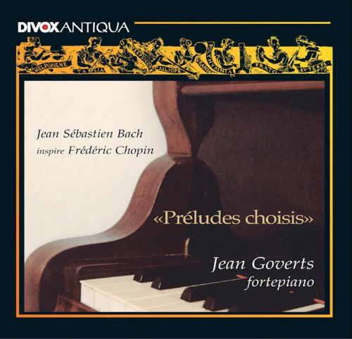 CD cover featuring a pianoforte and text naming Bach, Chopin, and Goverts.