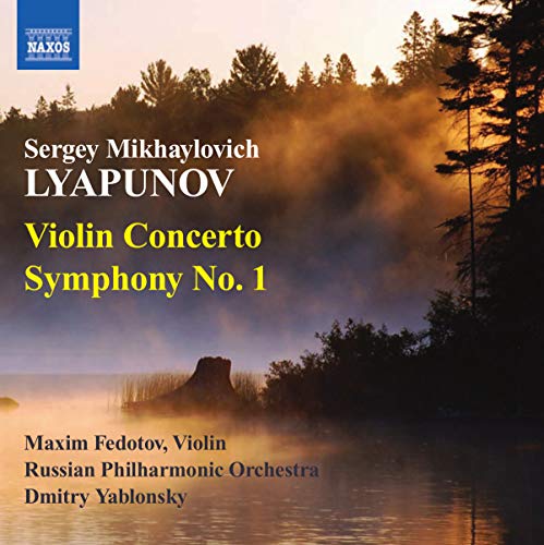 CD cover for Lyapunov’s Violin Concerto and Symphony No. 1, misty landscape.