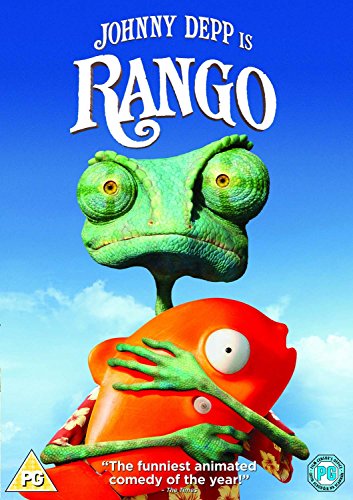 Rango DVD cover featuring a green chameleon and orange fish.