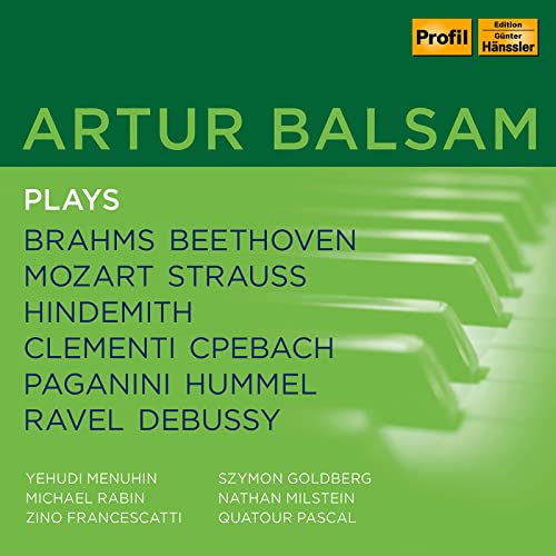 CD cover for Artur Balsam playing classical composers, green background.