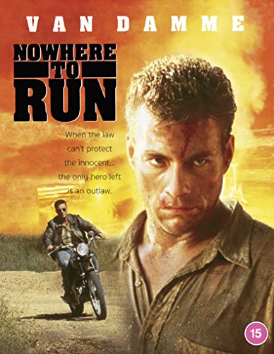 “Nowhere To Run” Blu-ray cover featuring Jean-Claude Van Damme and a motorcyclist.
