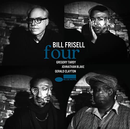 Black and white album cover for Bill Frisell Four, featuring four musicians.