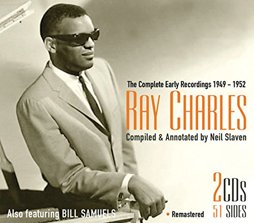 "CD cover featuring black and white photo of Ray Charles wearing sunglasses and a suit."