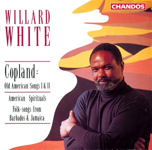 CD cover featuring Willard White, text “Copland: Old American Songs,” and abstract art.