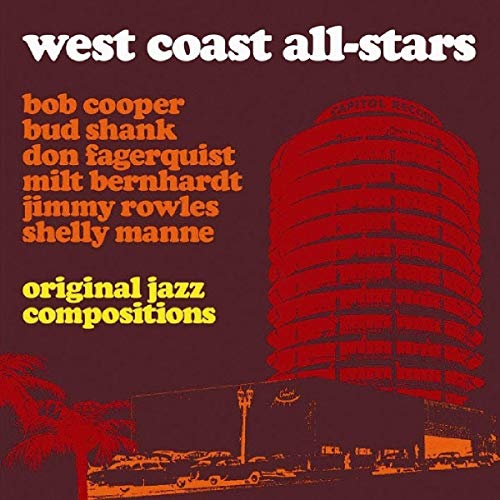 CD cover for "West Coast All-Stars" jazz album with red tower image.
