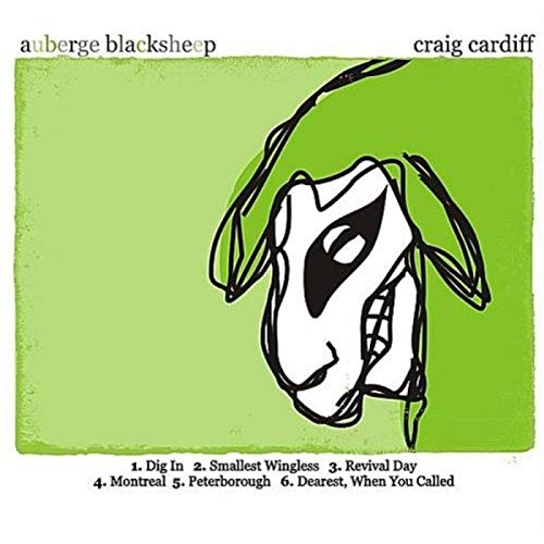 "Album cover with a simple black line drawing of a sheep's head on green background."