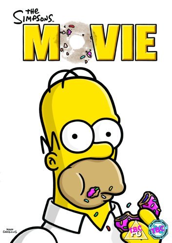 "The Simpsons Movie DVD cover featuring Homer Simpson with a donut and vomit."