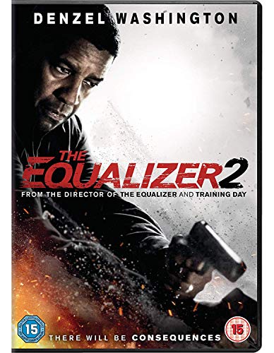 "DVD cover featuring Denzel Washington holding a gun, with explosive background."