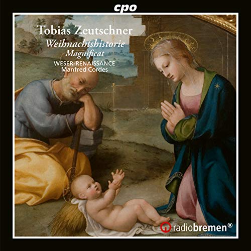 A CD cover featuring a Renaissance painting of the Nativity scene with white text overlay.
