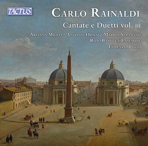CD cover featuring a baroque cityscape and text: Carlo Rainaldi Cantate e Duetti.