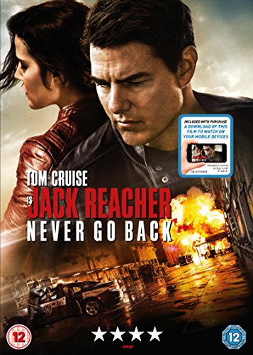Tom Cruise and Cobie Smulders on "Jack Reacher: Never Go Back" DVD cover.