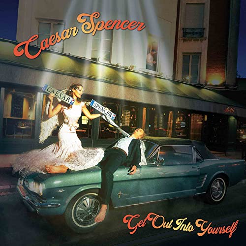 Album cover: Caesar Spencer reclining on a vintage car with an angel.