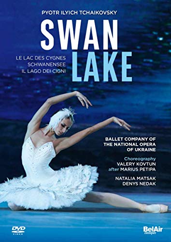 "DVD cover featuring a ballerina in white tutu, blue background, 'Swan Lake' title."