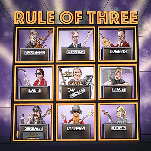 CD cover for "Rule Of Three" featuring illustrated musicians in frames.