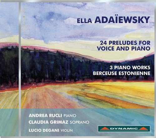 "CD cover featuring a watercolor landscape with text describing the music and artists."