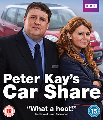 "Blu-ray cover of 'Peter Kay's Car Share' featuring a man and woman standing back-to-back."