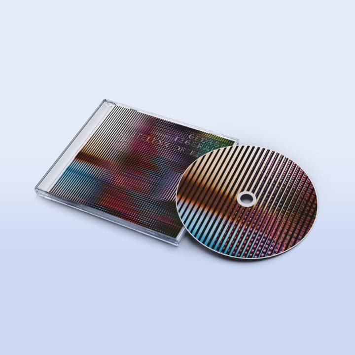 CD case and disc with colorful, striped abstract artwork.