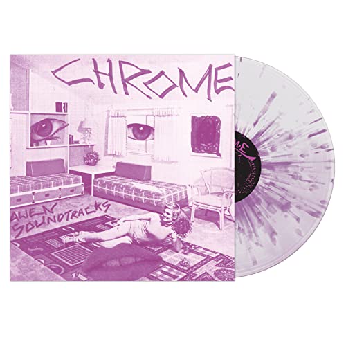 Purple vinyl record with album cover featuring eyes and a room scene.