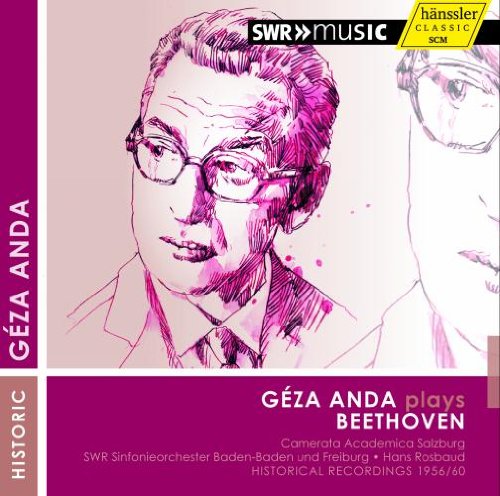 CD cover with red-toned sketches of two men, text "Géza Anda plays Beethoven".