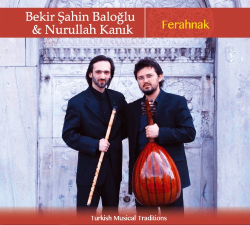 "CD cover featuring two men holding traditional instruments, ornate stone background."