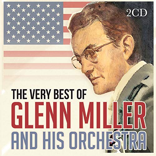 Glenn Miller portrait with American flag background, two-CD set cover.