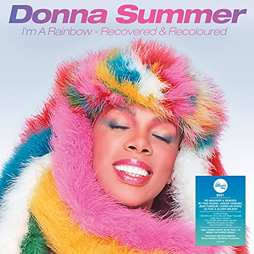 Donna Summer album cover featuring a portrait with a rainbow fur coat.