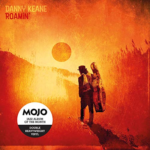 Album cover with man and woman walking toward a glowing orange sun.