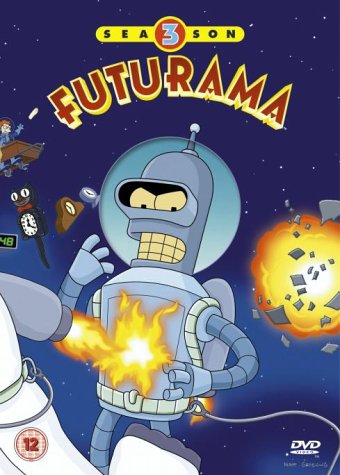 Futurama Season 3 DVD cover featuring a cartoon robot with a burning chest.
