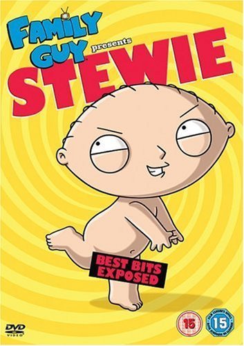 DVD cover featuring cartoon baby Stewie from Family Guy on a yellow spiral background.