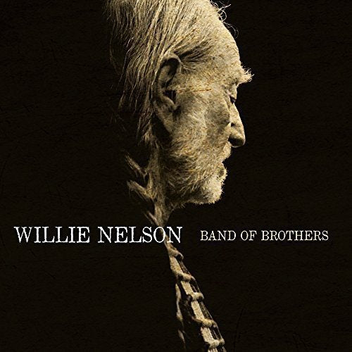 "Willie Nelson's album cover: sepia-toned profile of Willie Nelson against a black background."