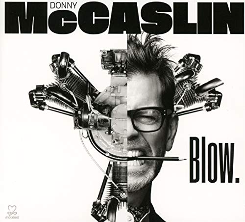 "Album cover featuring a black and white image of a man's face merging with a saxophone."