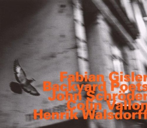 "Album cover with black-and-white photo and orange text, featuring a bird in flight."