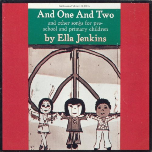 "CD cover with red border, green title banner, and child illustrations holding hands."