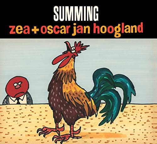 A cartoon rooster and a red face on a CD album cover.