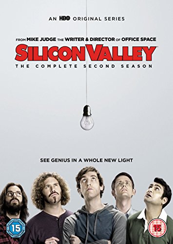 DVD cover for "Silicon Valley: Season 2" featuring five men looking up at a lightbulb.