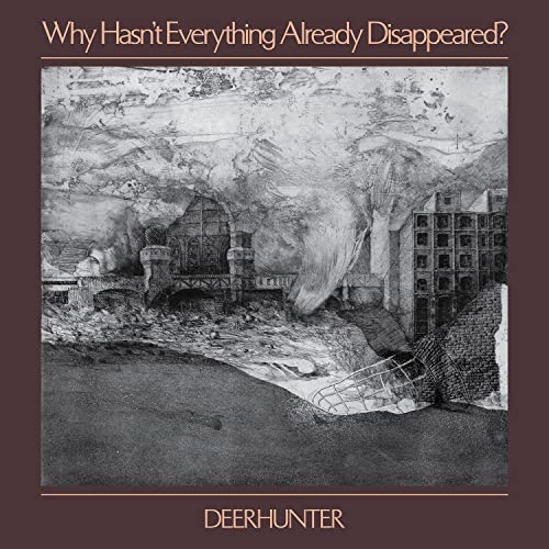 Deerhunter album cover: grayscale landscape with buildings and smoke.