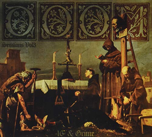 CD cover depicting a medieval scene with figures in robes and a skull.