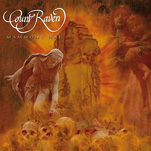 CD cover for Count Raven’s “Mammons War” featuring figures and skulls.