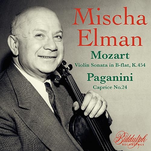 Portrait of violinist Mischa Elman with his violin, CD cover art.
