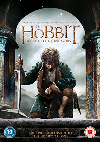 DVD cover for "The Hobbit: The Battle of the Five Armies" featuring Bilbo.
