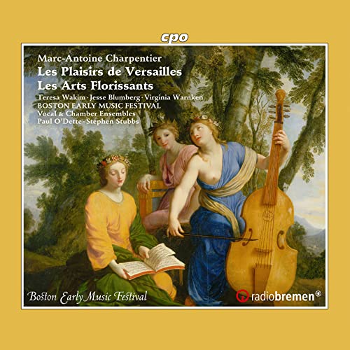 CD cover for Charpentier’s “Les Plaisirs De Versailles” featuring figures with instruments.
