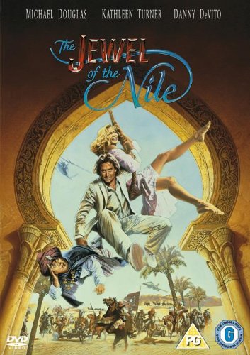 DVD cover for "The Jewel of the Nile" with actors falling from an archway.