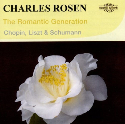 CD cover with white flower on black background, yellow header, and text "Charles Rosen".