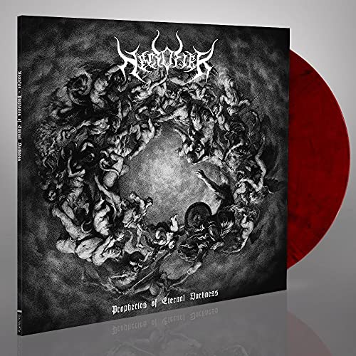 Vinyl record with dark, detailed cover art and a red edge.