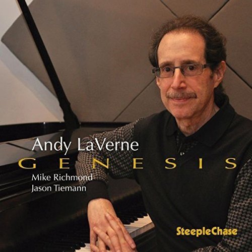 "Album cover featuring a man sitting at a piano with text overlay."