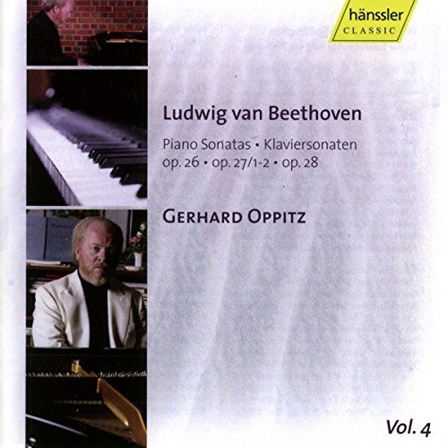 CD cover with pianist Gerhard Oppitz and piano keys on a grey background.