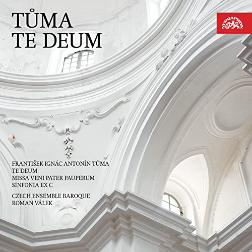 CD cover featuring white baroque architectural arches and text for Tůma Te Deum.