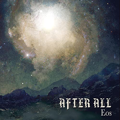 CD cover with a swirling, celestial sky above dark, silhouetted mountains.