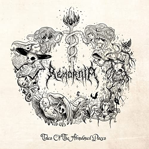 Black and white illustrated CD cover with skulls, figures, and floral designs.
