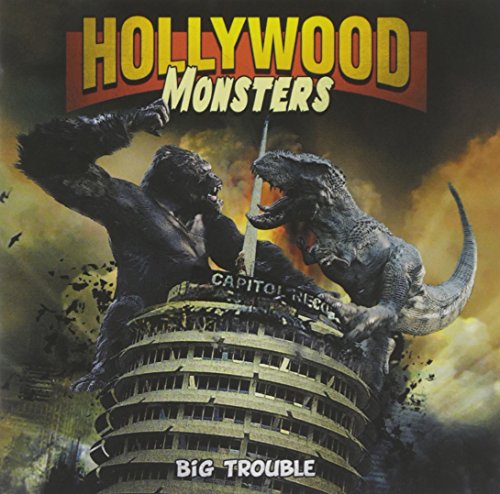 "CD cover art: King Kong and Godzilla fighting over a building, with 'Hollywood Monsters' text."